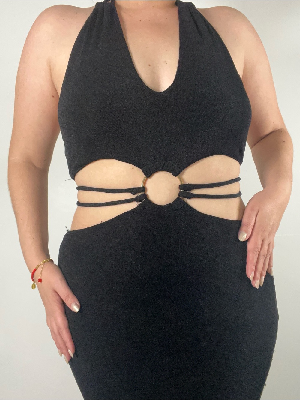 Black Halter Maxi Dress with Ring Cutout